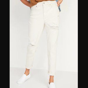 NWT High-Waisted Straight Leg Ripped Jeans, Ecru-Wash